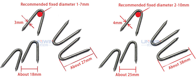 u shaped nail sizes
