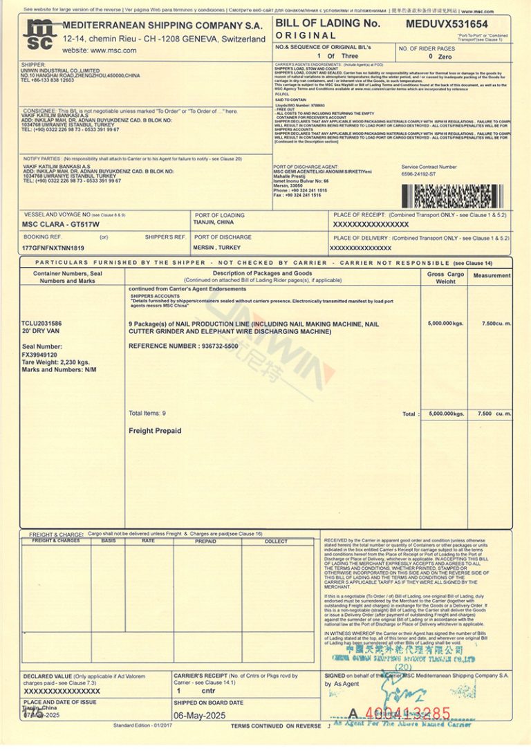 Wire Nail Production Line to Mersin